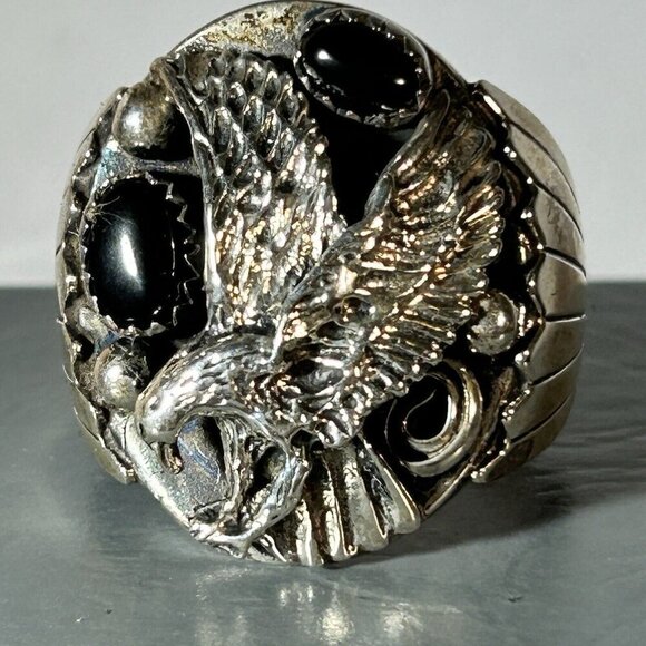 Cody Hunter CH Eagle Black Onyx Navajo NOS Sterling Mens Ring Sz 11 - Picture 11 of 12